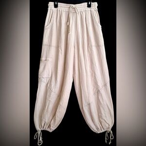 MISS LOVE Cotton Gauze Lightweight Boho Hippie Baggy Cargo Harem Pull-On Pants M